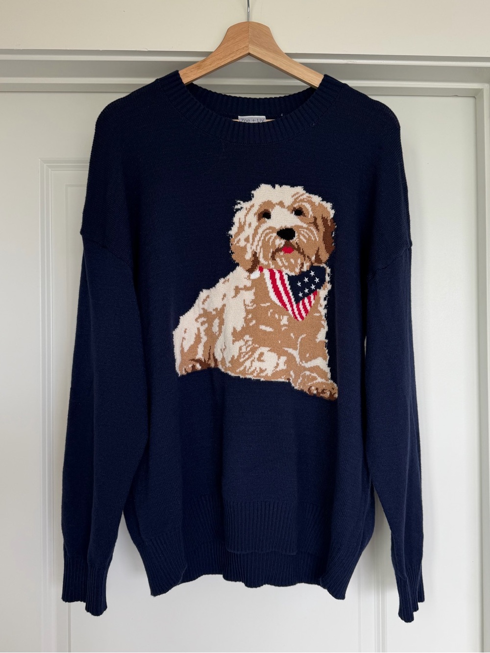 Americana Dog Sweater Blue Goldendoodle Graphic Pullover XXL NWT - Picture 2 of 4